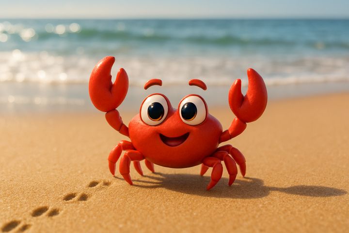 A little crab walks sideways