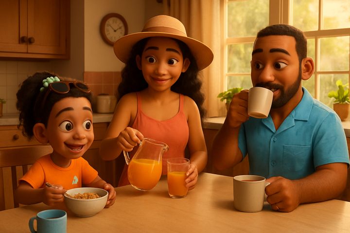 The family at breakfast