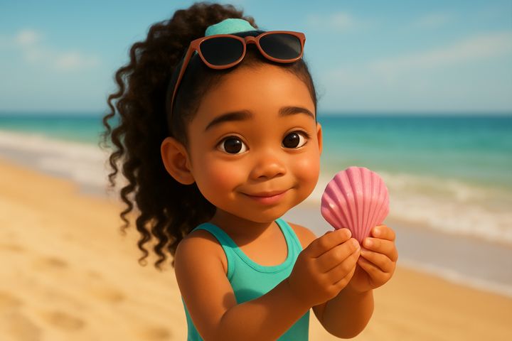 Lulu holds up a shell